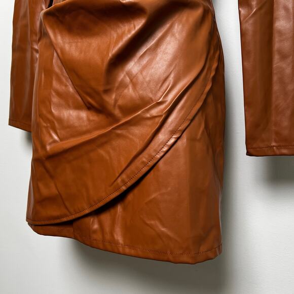 Vestique Faux Leather Wrap-Front Long Sleeve Mini Dress/M - Picture 3 of 7